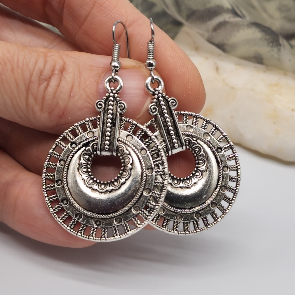 ❤️ Jewelry Silver-plated Inca Sun Silver Disc's lightweight Earrings